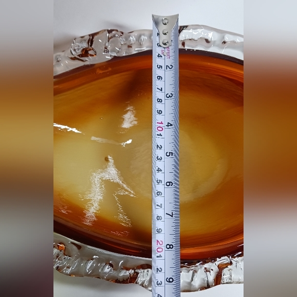 Vintage Hand Blown Orange Clear Ruffled Edge Glass Gondola Fruit Boat Bowl - Picture 6 of 7